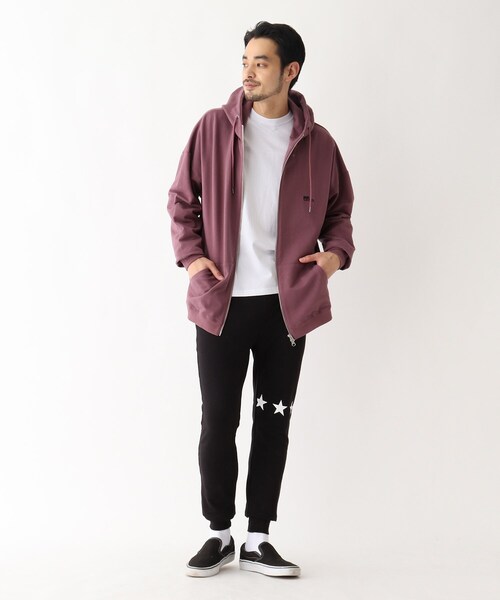 BASECONTROL（ベースコントロール）の「◆使える抗菌防臭ストレッチ裏毛 2段ロゴロング丈ビッグジップパーカー（パーカー・メンズ・グレー/ブラック/パープル系4・04/03/02）」の6枚目の写真