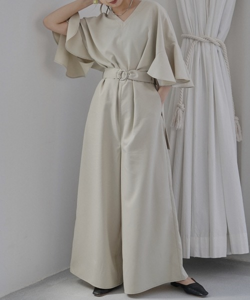 Happy John（ハッピージョン）の「フレアシルエットジャンプスーツ（つなぎ/オールインワン・レディース・ブラック/ベージュ・FREE）」の6枚目の写真