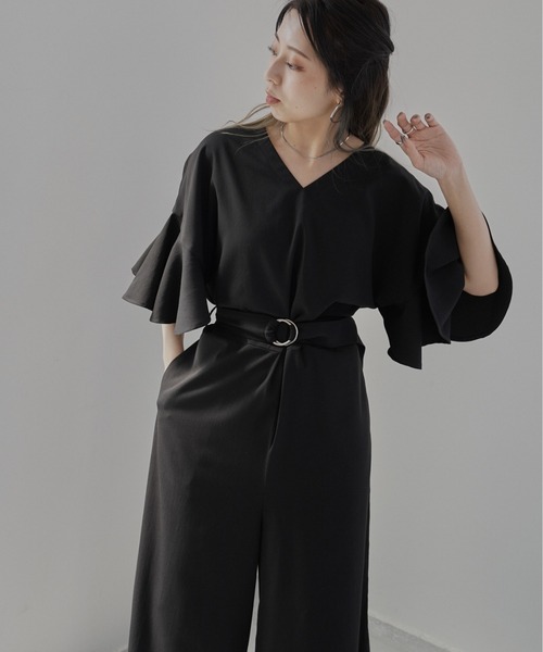 Happy John（ハッピージョン）の「フレアシルエットジャンプスーツ（つなぎ/オールインワン・レディース・ブラック/ベージュ・FREE）」の5枚目の写真