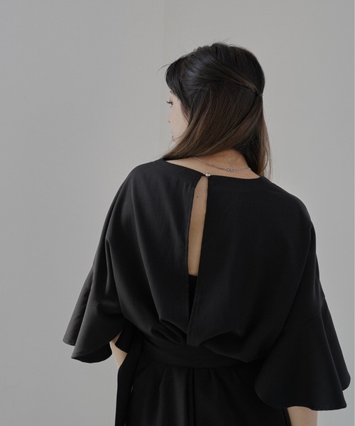 Happy John（ハッピージョン）の「フレアシルエットジャンプスーツ（つなぎ/オールインワン・レディース・ブラック/ベージュ・FREE）」の9枚目の写真