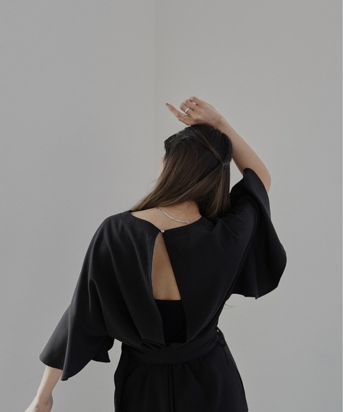 Happy John（ハッピージョン）の「フレアシルエットジャンプスーツ（つなぎ/オールインワン・レディース・ブラック/ベージュ・FREE）」の13枚目の写真