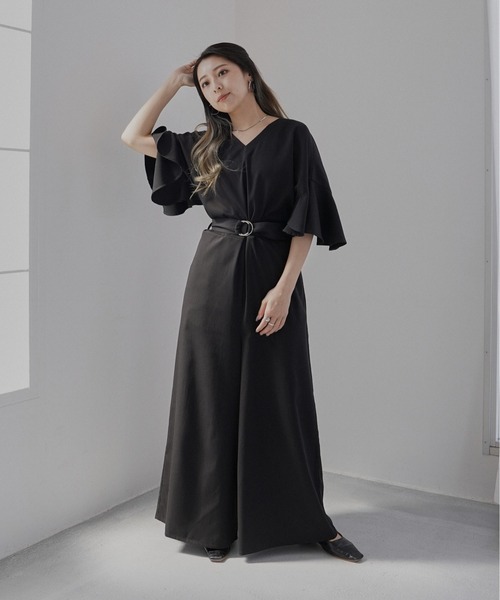 Happy John（ハッピージョン）の「フレアシルエットジャンプスーツ（つなぎ/オールインワン・レディース・ブラック/ベージュ・FREE）」の8枚目の写真