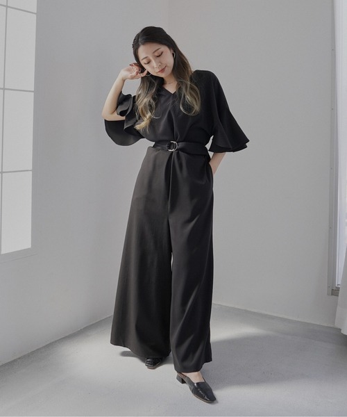 Happy John（ハッピージョン）の「フレアシルエットジャンプスーツ（つなぎ/オールインワン・レディース・ブラック/ベージュ・FREE）」の18枚目の写真