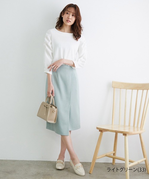ROPE' PICNIC(ロペピクニック)の「【UVカット&マシンウォッシャブル】リネンライクラップスカート(スカート・レディース・ライトグリーン/ネイビー/ライトグレー・40/38/36)」の7枚目の写真