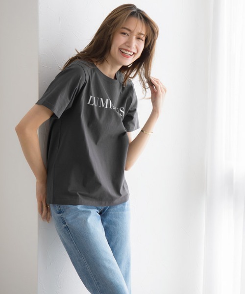 Pierrot(ピエロ)の「LUMINOUSシルケットロゴTシャツ(Tシャツ/カットソー・レディース・ホワイト×ブラック/グレー×ホワイト/ベージュ系その他・M/L)」の5枚目の写真