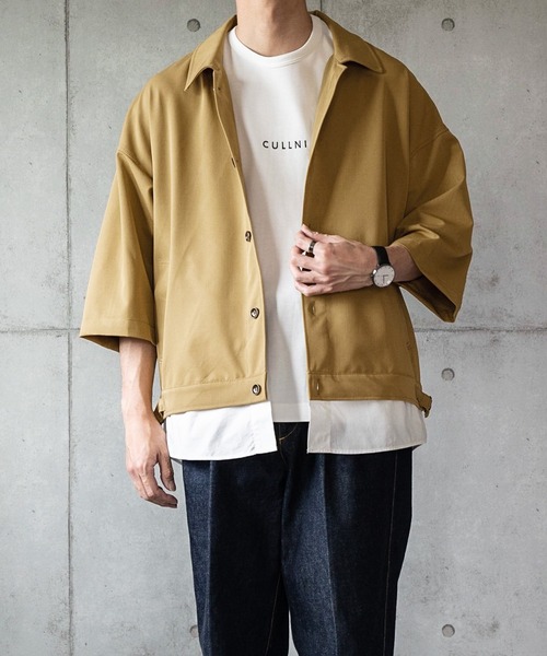 anown（アノン）の「オーバーサイズ 裾レイヤードサイドポケット 半袖シャツブルゾン【ファッションインフルエンサー しゅんたろー×anown 限定コラボ】（ブルゾン・メンズ・ライトブルー/ベージュ/グレイッシュベージュ・M/L）」の2枚目の写真