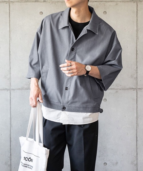 anown（アノン）の「オーバーサイズ 裾レイヤードサイドポケット 半袖シャツブルゾン【ファッションインフルエンサー しゅんたろー×anown 限定コラボ】（ブルゾン・メンズ・ライトブルー/ベージュ/グレイッシュベージュ・M/L）」の3枚目の写真