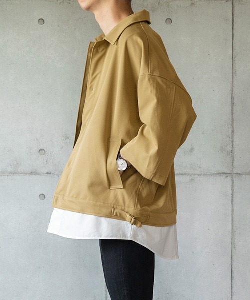 anown（アノン）の「オーバーサイズ 裾レイヤードサイドポケット 半袖シャツブルゾン【ファッションインフルエンサー しゅんたろー×anown 限定コラボ】（ブルゾン・メンズ・ライトブルー/ベージュ/グレイッシュベージュ・M/L）」の13枚目の写真