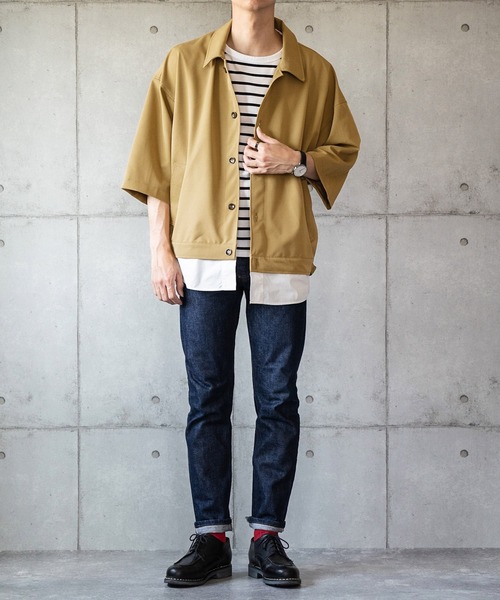 anown（アノン）の「オーバーサイズ 裾レイヤードサイドポケット 半袖シャツブルゾン【ファッションインフルエンサー しゅんたろー×anown 限定コラボ】（ブルゾン・メンズ・ライトブルー/ベージュ/グレイッシュベージュ・M/L）」の15枚目の写真