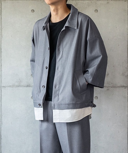 anown（アノン）の「オーバーサイズ 裾レイヤードサイドポケット 半袖シャツブルゾン【ファッションインフルエンサー しゅんたろー×anown 限定コラボ】（ブルゾン・メンズ・ライトブルー/ベージュ/グレイッシュベージュ・M/L）」の16枚目の写真