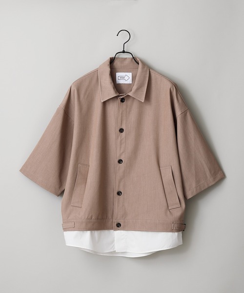 anown（アノン）の「オーバーサイズ 裾レイヤードサイドポケット 半袖シャツブルゾン【ファッションインフルエンサー しゅんたろー×anown 限定コラボ】（ブルゾン・メンズ・ライトブルー/ベージュ/グレイッシュベージュ・M/L）」の21枚目の写真