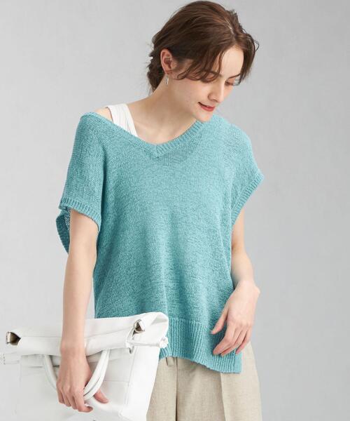 green label relaxing（グリーンレーベルリラクシング）の「FFC L/C /NY テープヤーン ベスト（ニット/セーター・レディース・オフホワイト/ターコイズブルー/ダークグレー・FREE）」の3枚目の写真