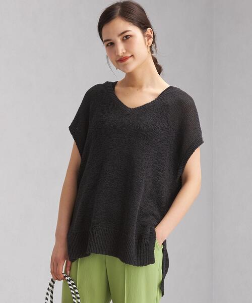 green label relaxing（グリーンレーベルリラクシング）の「FFC L/C /NY テープヤーン ベスト（ニット/セーター・レディース・オフホワイト/ターコイズブルー/ダークグレー・FREE）」の2枚目の写真