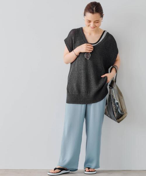 green label relaxing（グリーンレーベルリラクシング）の「FFC L/C /NY テープヤーン ベスト（ニット/セーター・レディース・オフホワイト/ターコイズブルー/ダークグレー・FREE）」の13枚目の写真