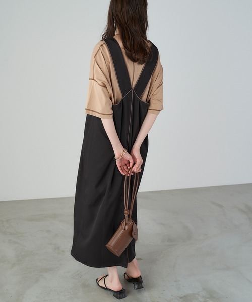 Chaco closet(チャコ クローゼット)の「パイピング配色Vネックロングジャンスカ/ノースリワンピース(ワンピース・レディース・ブラック/アイボリー/モカ/ブルー系その他・FREE)」の11枚目の写真