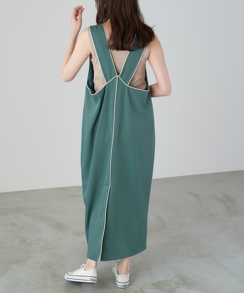 Chaco closet(チャコ クローゼット)の「パイピング配色Vネックロングジャンスカ/ノースリワンピース(ワンピース・レディース・ブラック/アイボリー/モカ/ブルー系その他・FREE)」の18枚目の写真