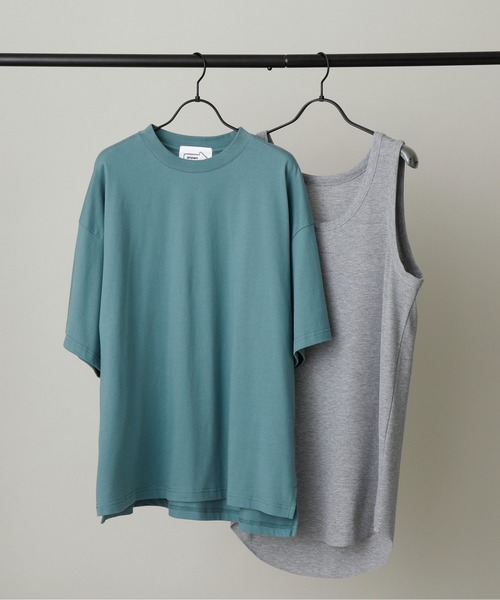 anown（アノン）の「【-anown original-】アンサンブル2点セット オーバーサイズ Tシャツ＆タンクトップ（Tシャツ/カットソー・メンズ・ホワイト/ブラック/アッシュブラウン/ブルー系その他/グレイッシュベージュ・S/M/L/XL）」の5枚目の写真