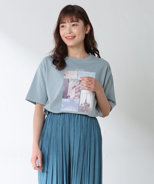 Honeys（ハニーズ）の「フォトプリントＴシャツ（Tシャツ/カットソー・レディース・ホワイト/ラベンダー/ホワイト×ブラック/グリーン系その他/スミクロ・LL/M/L）」の5枚目の写真