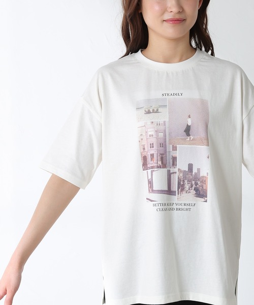 Honeys（ハニーズ）の「フォトプリントＴシャツ（Tシャツ/カットソー・レディース・ホワイト/ラベンダー/ホワイト×ブラック/グリーン系その他/スミクロ・LL/M/L）」の21枚目の写真