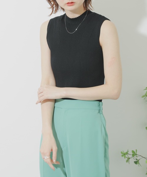 SENSE OF PLACE by URBAN RESEARCH（センスオブプレイスバイアーバンリサーチ）の「デザインリブノースリーブニットトップ（ニット/セーター・レディース・アイボリー/ブラック/ベージュ/グリーン・ONE）」の3枚目の写真