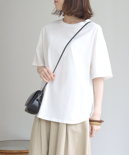 HER CLOSET(ハークローゼット)の「【HERCLOSET】ドライタッチコットン100%ビッグシルエットラウンドヘムTシャツ(Tシャツ/カットソー・レディース・ホワイト/ブラック/ピンク/ブルー/モカ・M)」の7枚目の写真