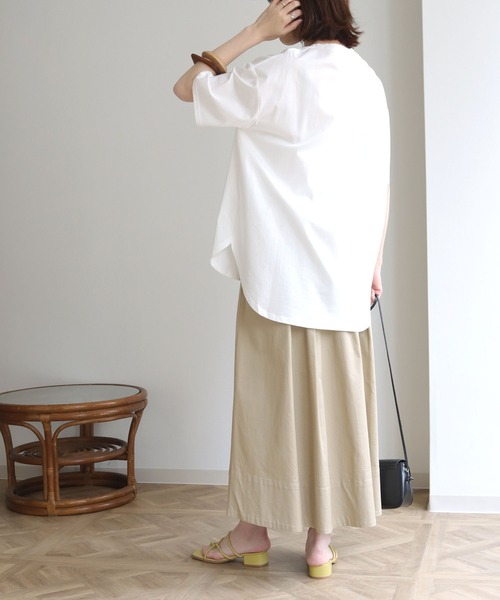 HER CLOSET(ハークローゼット)の「【HERCLOSET】ドライタッチコットン100%ビッグシルエットラウンドヘムTシャツ(Tシャツ/カットソー・レディース・ホワイト/ブラック/ピンク/ブルー/モカ・M)」の9枚目の写真