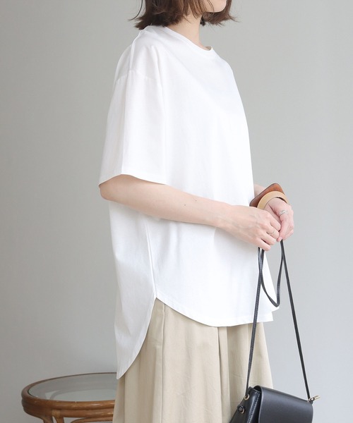 HER CLOSET(ハークローゼット)の「【HERCLOSET】ドライタッチコットン100%ビッグシルエットラウンドヘムTシャツ(Tシャツ/カットソー・レディース・ホワイト/ブラック/ピンク/ブルー/モカ・M)」の10枚目の写真