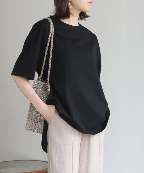 HER CLOSET(ハークローゼット)の「【HERCLOSET】ドライタッチコットン100%ビッグシルエットラウンドヘムTシャツ(Tシャツ/カットソー・レディース・ホワイト/ブラック/ピンク/ブルー/モカ・M)」の12枚目の写真