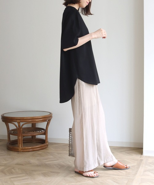 HER CLOSET(ハークローゼット)の「【HERCLOSET】ドライタッチコットン100%ビッグシルエットラウンドヘムTシャツ(Tシャツ/カットソー・レディース・ホワイト/ブラック/ピンク/ブルー/モカ・M)」の14枚目の写真