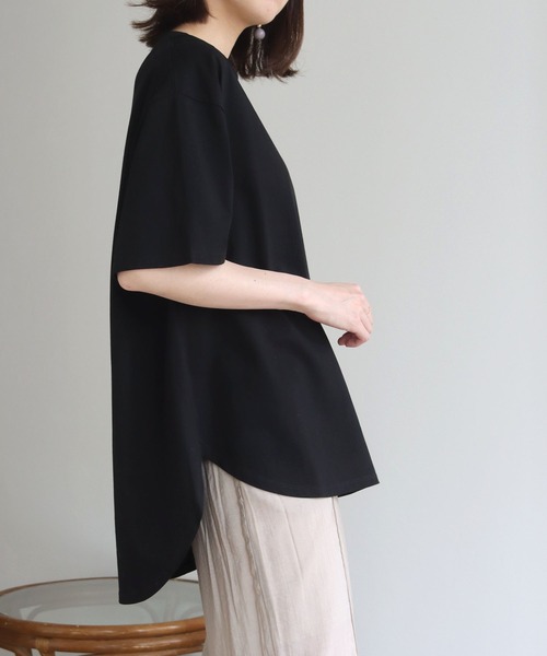 HER CLOSET(ハークローゼット)の「【HERCLOSET】ドライタッチコットン100%ビッグシルエットラウンドヘムTシャツ(Tシャツ/カットソー・レディース・ホワイト/ブラック/ピンク/ブルー/モカ・M)」の16枚目の写真