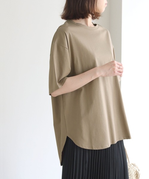 HER CLOSET(ハークローゼット)の「【HERCLOSET】ドライタッチコットン100%ビッグシルエットラウンドヘムTシャツ(Tシャツ/カットソー・レディース・ホワイト/ブラック/ピンク/ブルー/モカ・M)」の19枚目の写真