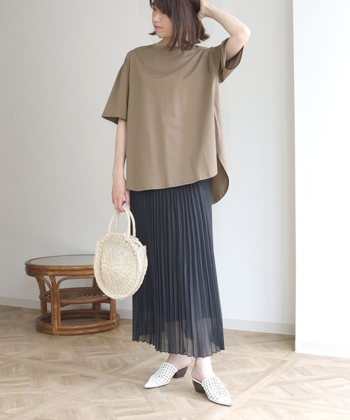 HER CLOSET(ハークローゼット)の「【HERCLOSET】ドライタッチコットン100%ビッグシルエットラウンドヘムTシャツ(Tシャツ/カットソー・レディース・ホワイト/ブラック/ピンク/ブルー/モカ・M)」の20枚目の写真