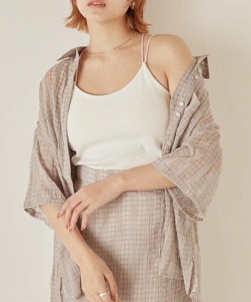 mikke(ミッケ)の「しわ加工シアーチェック半袖シャツ(シャツ/ブラウス・レディース・ブラウン/グレー/グリーン・FREE)」の1枚目の写真