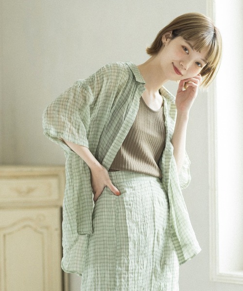 mikke（ミッケ）の「しわ加工シアーチェック半袖シャツ（シャツ