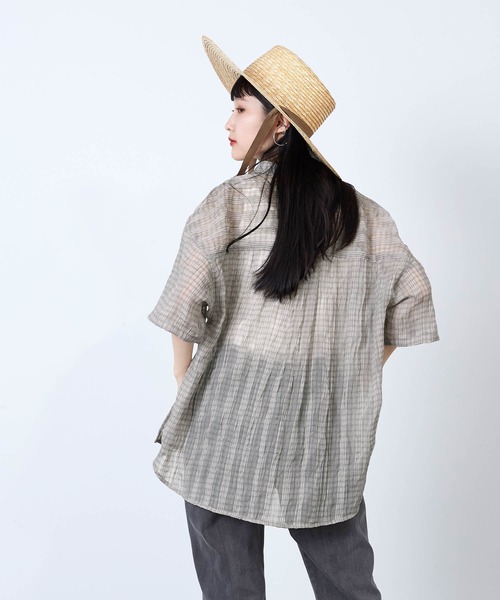 HaaT ISSEY MIYAKE　半袖ドルマンブラウス 絞りシワ加工 チェック HaaT ISSEY MIYAKE 半袖ドルマンブラウス 絞りシワ加工 チェック