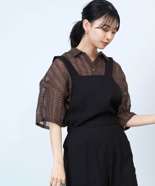 mikke(ミッケ)の「しわ加工シアーチェック半袖シャツ(シャツ/ブラウス・レディース・ブラウン/グレー/グリーン・FREE)」の18枚目の写真