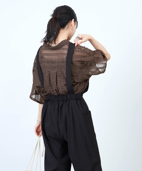 HaaT ISSEY MIYAKE　半袖ドルマンブラウス 絞りシワ加工 チェック HaaT ISSEY MIYAKE 半袖ドルマンブラウス 絞りシワ加工 チェック