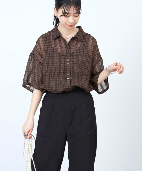 mikke（ミッケ）の「しわ加工シアーチェック半袖シャツ（シャツ