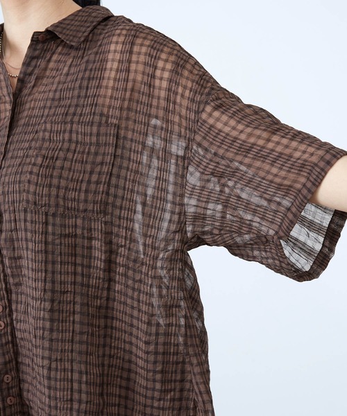 mikke(ミッケ)の「しわ加工シアーチェック半袖シャツ(シャツ/ブラウス・レディース・ブラウン/グレー/グリーン・FREE)」の21枚目の写真