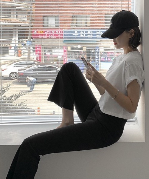 merongshop（メロンショップ）の「MERONGSHOP クロップ丈ちびTシャツ（Tシャツ/カットソー・レディース・ホワイト/スカイブルー/ブラック/ベージュ/グリーン・FREE）」の11枚目の写真