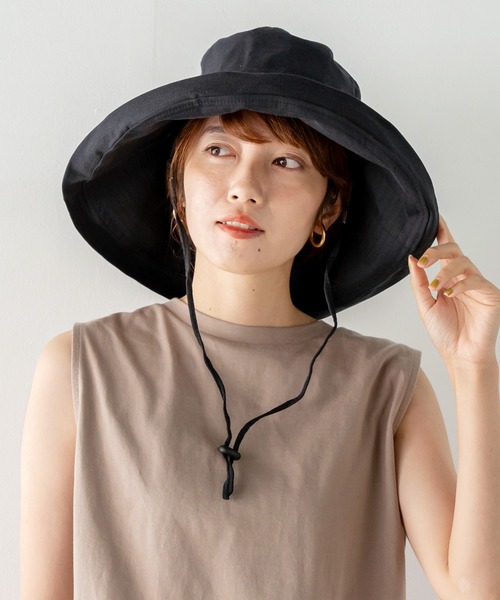 VitaFelice（ヴィータフェリーチェ）の「折りたたみコットンツバ広ハット（ハット・レディース・ブラック/ネイビー/アイボリー・FREE）」の3枚目の写真