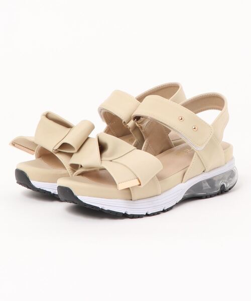 Realta(レアルタ)の「Realta(レアルタ) リボンがかわいいベルクロエアー底スポーツ サンダル(サンダル・レディース・ブラック/ピンク/ネイビー/パープル/アイボリー/グレー/ブルー/ミント・LL/M/S/L)」の2枚目の写真