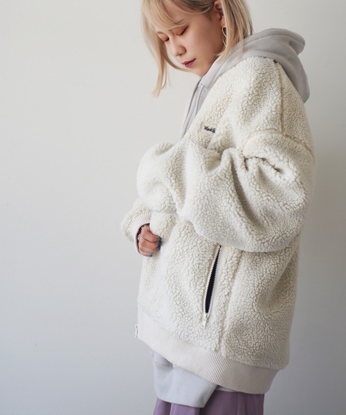 Mark Gonzales（マーク・ゴンザレス）の「【 Mark Gonzales / マークゴンザレス 】 ボアフリース MA-1 ジャケット（MA-1・メンズ・ベージュ/オフホワイト/ブルー・M/L/XL）」の13枚目の写真