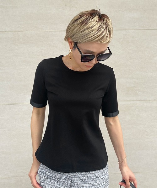 JENNE(ジェンヌ)の「テープリボンTシャツ(Tシャツ/カットソー・レディース・ホワイト/ブラック/ネイビー・S/M/L)」の8枚目の写真