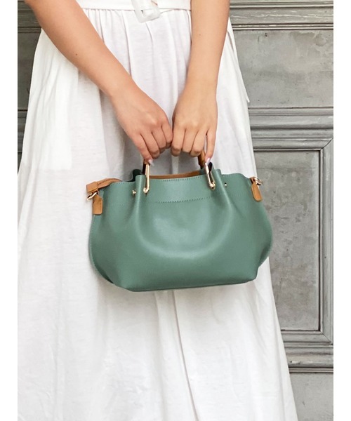 DURAS（デュラス）の「配色合皮バッグ（トートバッグ・レディース・ブラック/ベージュ/モスグリーン・FREE）」の3枚目の写真