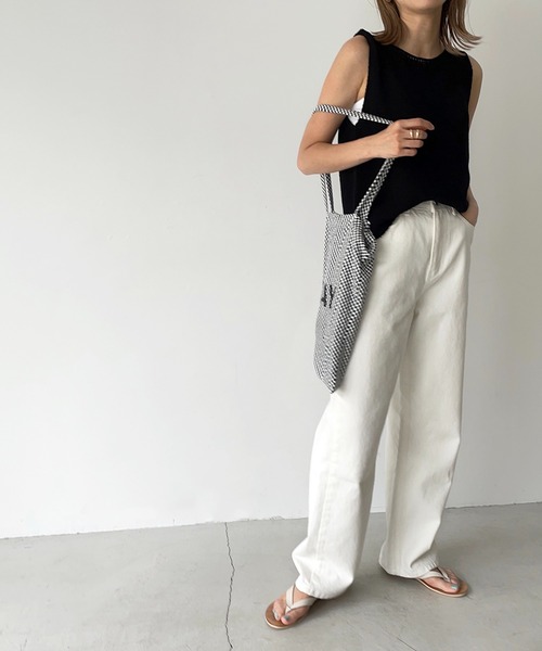 CANAL JEAN(キャナルジーン)の「via j(ヴィアジェイ) ニットタンクトップ(タンクトップ・レディース・ブラック/ベージュ・ONE SIZE)」の2枚目の写真