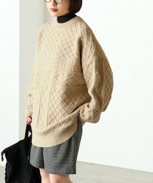 forksy.】パッチワークニットオーバーサイズプルオーバー forksy