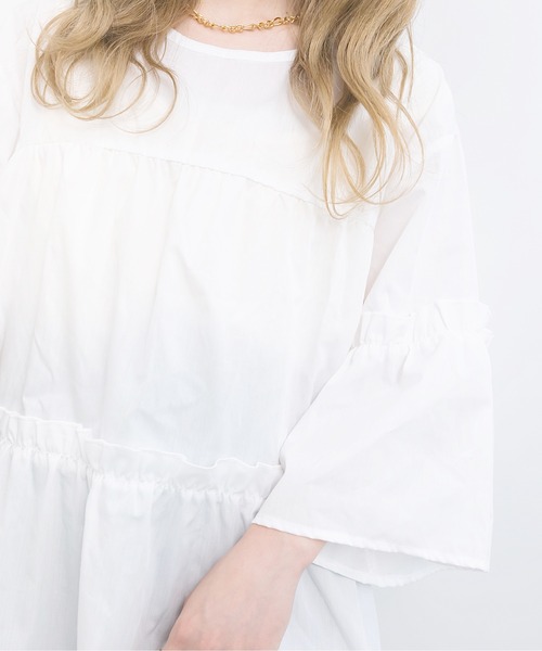 nemne store（ネンネストア）の「お花畑に行くティアードミニワンピース（ワンピース・レディース・オフホワイト/ミント/クリーム・フリー）」の8枚目の写真