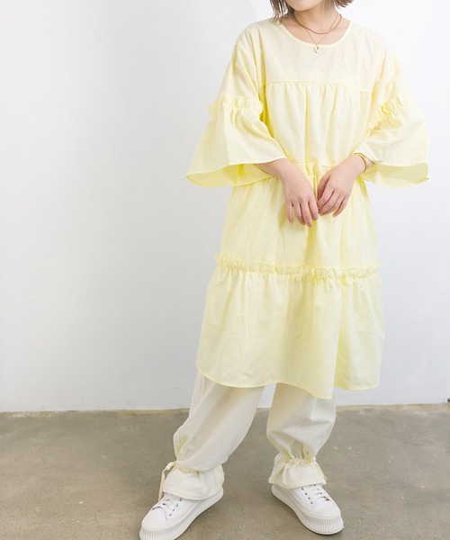 nemne store（ネンネストア）の「お花畑に行くティアードミニワンピース（ワンピース・レディース・オフホワイト/ミント/クリーム・フリー）」の12枚目の写真