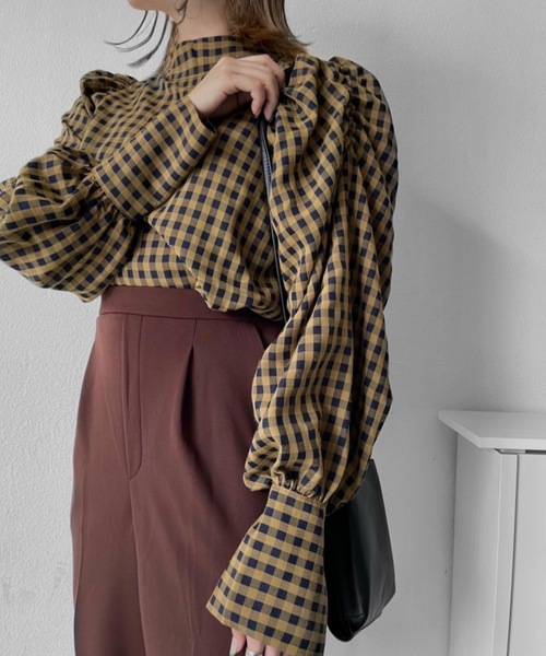 Solace（ソレイス）の「ギンガムチェックパワショルブラウス（シャツ/ブラウス・レディース・ブラウン/マスタード・FREE）」の19枚目の写真